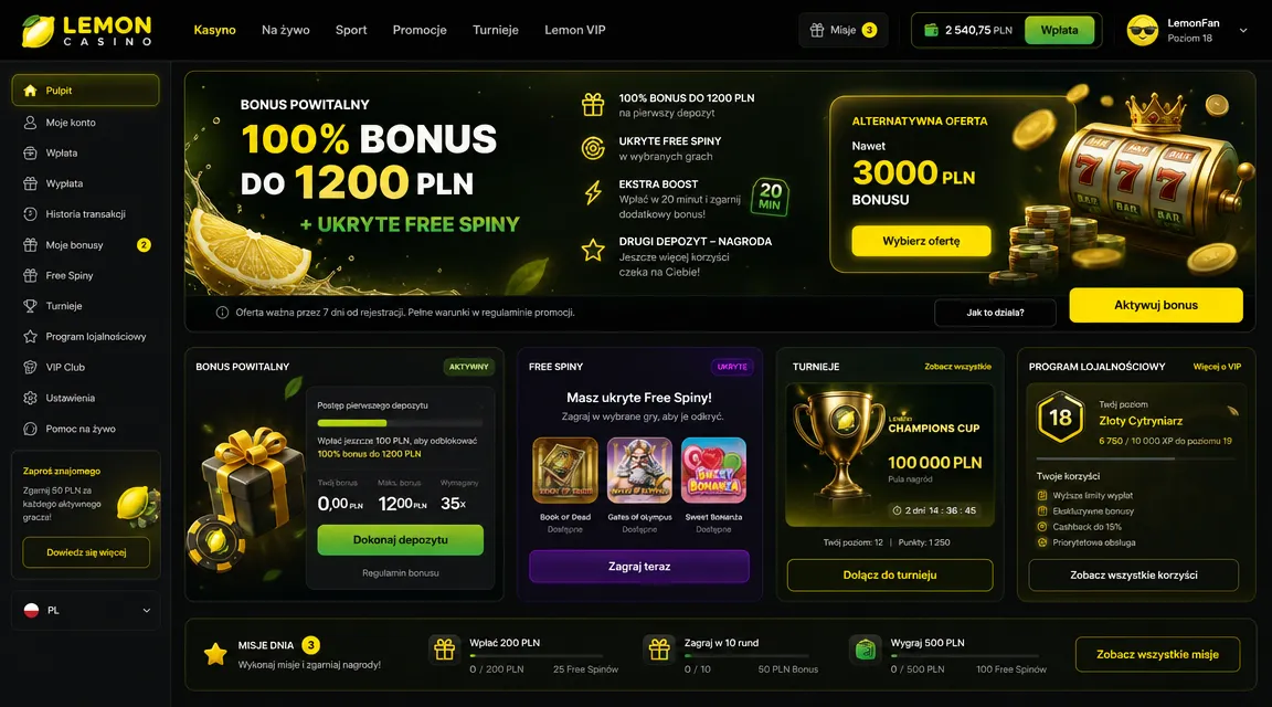 Bieżący program bonusowy Lemon Casino