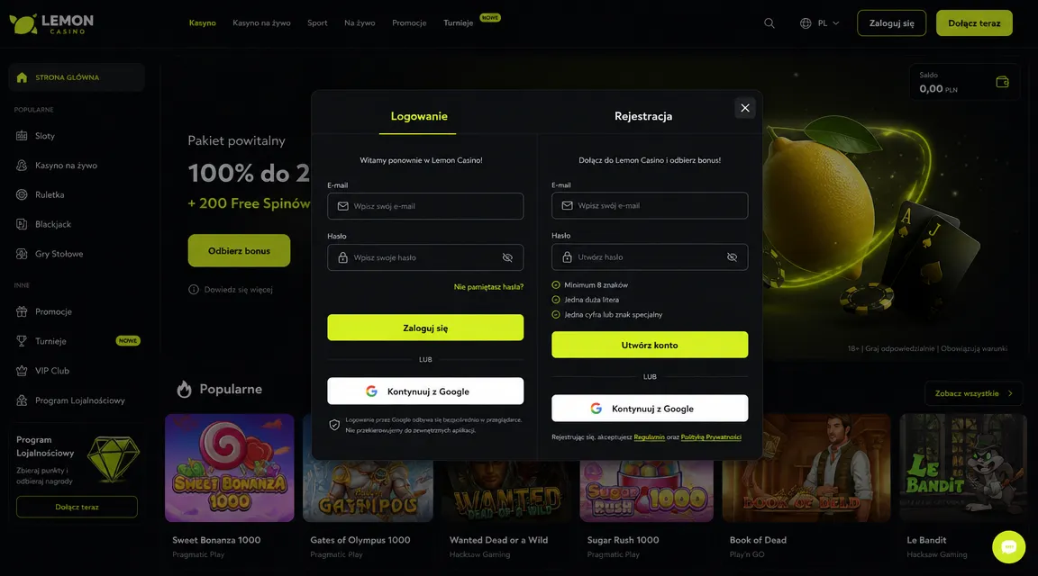 Jak zalogować się Lemon Casino login