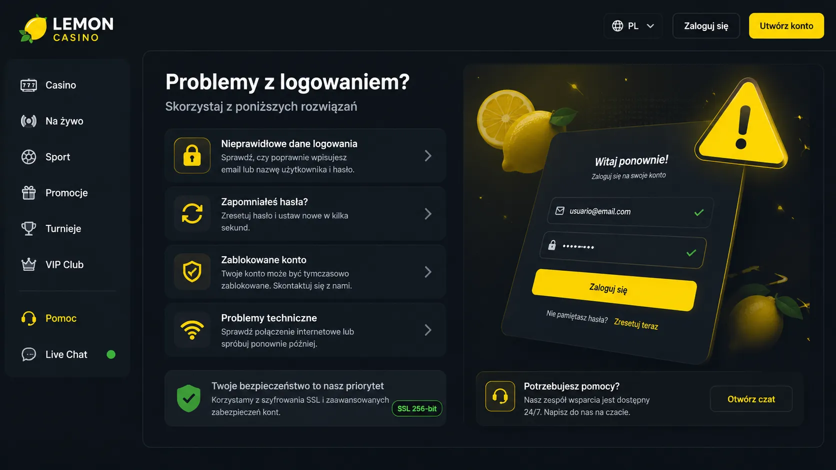 Problemy z Lemon Casino zaloguj i rozwiązania